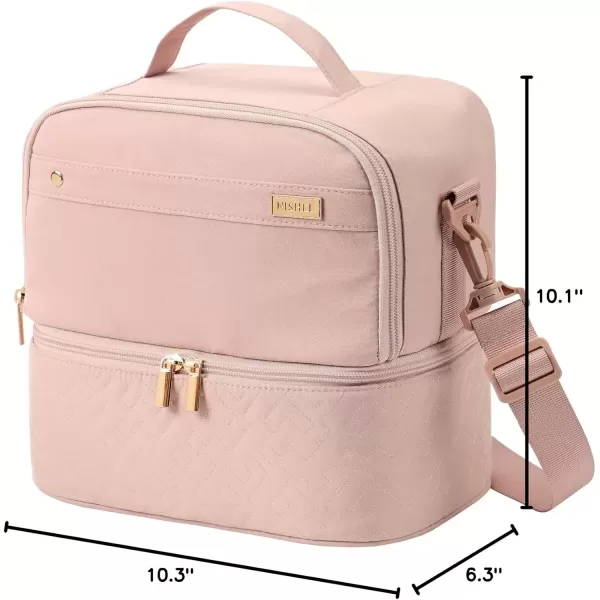 imageNISHEL Lunch Bag for Women Insulated Two Separate Compartments Lunch Box with Adjustable Shoulder Strap Leakproof Lunch Cooler Bag for Work PinkPink