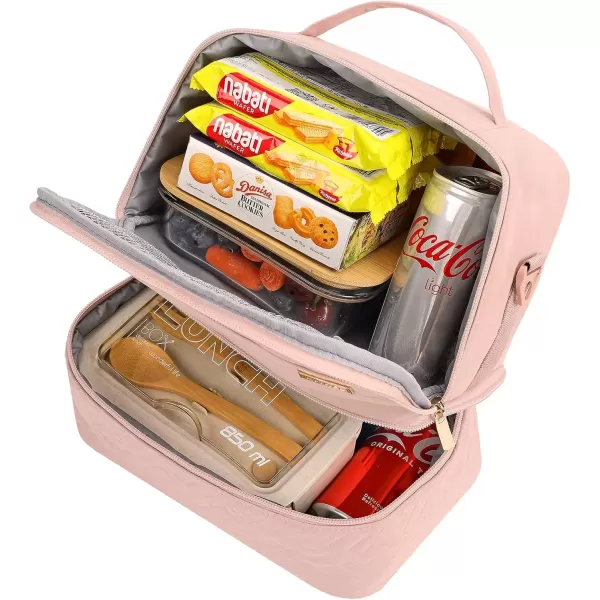 imageNISHEL Lunch Bag for Women Insulated Two Separate Compartments Lunch Box with Adjustable Shoulder Strap Leakproof Lunch Cooler Bag for Work PinkPink
