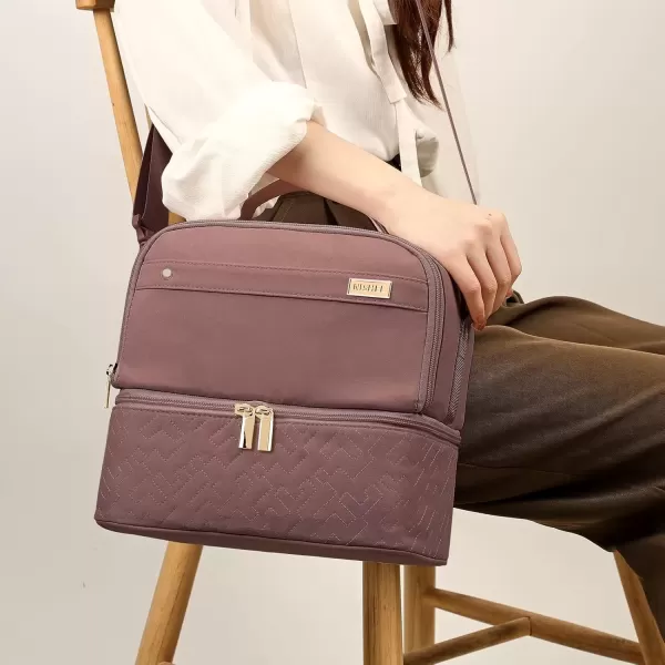 imageNISHEL Lunch Bag for Women Insulated Two Separate Compartments Lunch Box with Adjustable Shoulder Strap Leakproof Lunch Cooler Bag for Work PinkRosewoodPinK