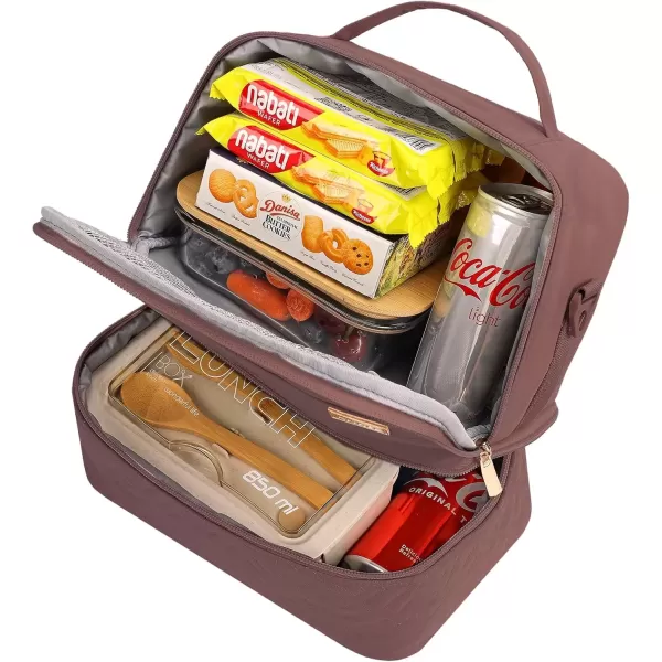 imageNISHEL Lunch Bag for Women Insulated Two Separate Compartments Lunch Box with Adjustable Shoulder Strap Leakproof Lunch Cooler Bag for Work PinkRosewoodPinK