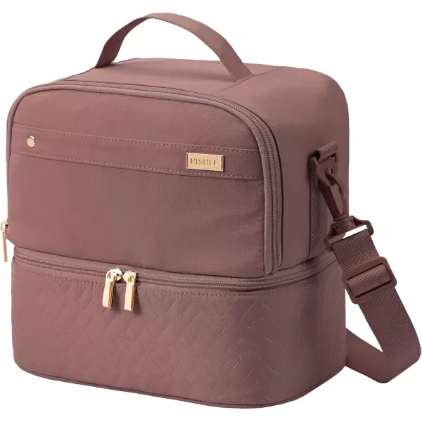 imageNISHEL Lunch Bag for Women Insulated Two Separate Compartments Lunch Box with Adjustable Shoulder Strap Leakproof Lunch Cooler Bag for Work PinkRosewoodPinK