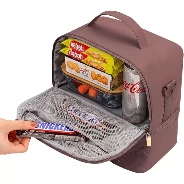 imageNISHEL Lunch Bag for Women Insulated Two Separate Compartments Lunch Box with Adjustable Shoulder Strap Leakproof Lunch Cooler Bag for Work PinkRosewoodPinK