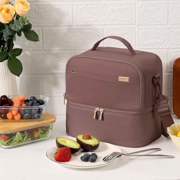 imageNISHEL Lunch Bag for Women Insulated Two Separate Compartments Lunch Box with Adjustable Shoulder Strap Leakproof Lunch Cooler Bag for Work PinkRosewoodPinK