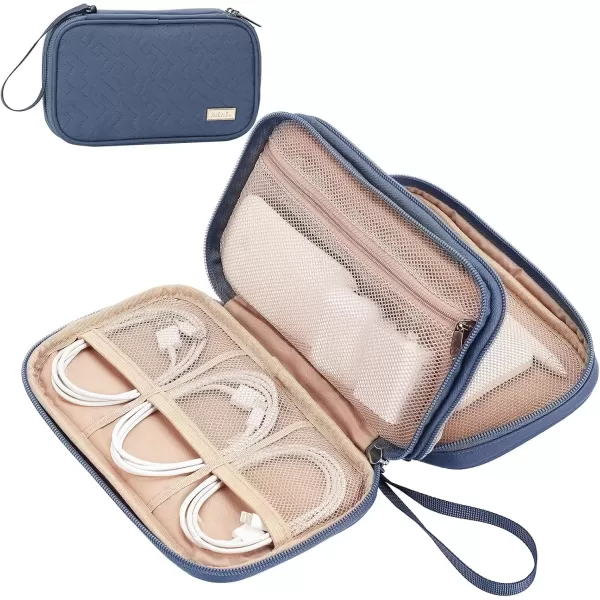 imageNISHEL Travel Cord Organizer Case Double Layers Tech Electronic Case Travel Essentials for Charger Cable Phone Flash drive PinkAegeanBlue