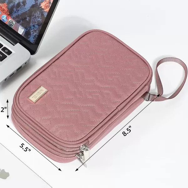 imageNISHEL Travel Cord Organizer Case Double Layers Tech Electronic Case Travel Essentials for Charger Cable Phone Flash drive PinkRosewood Pink
