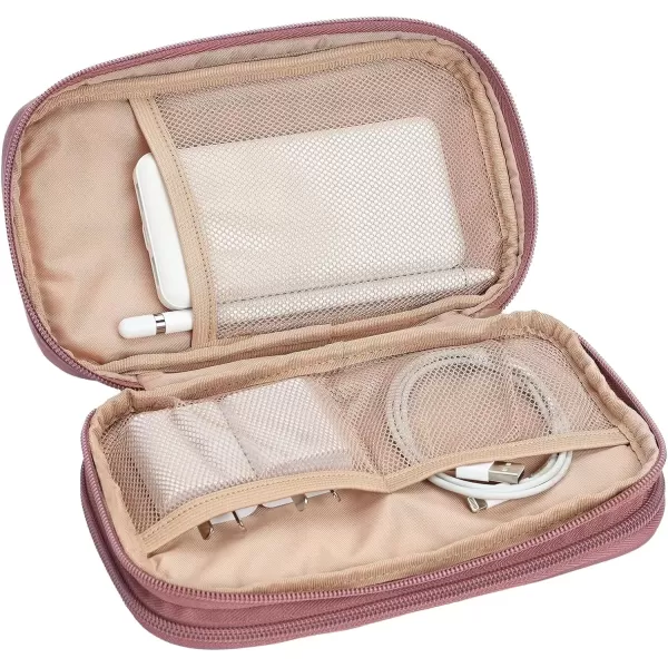 imageNISHEL Travel Cord Organizer Case Double Layers Tech Electronic Case Travel Essentials for Charger Cable Phone Flash drive PinkRosewood Pink