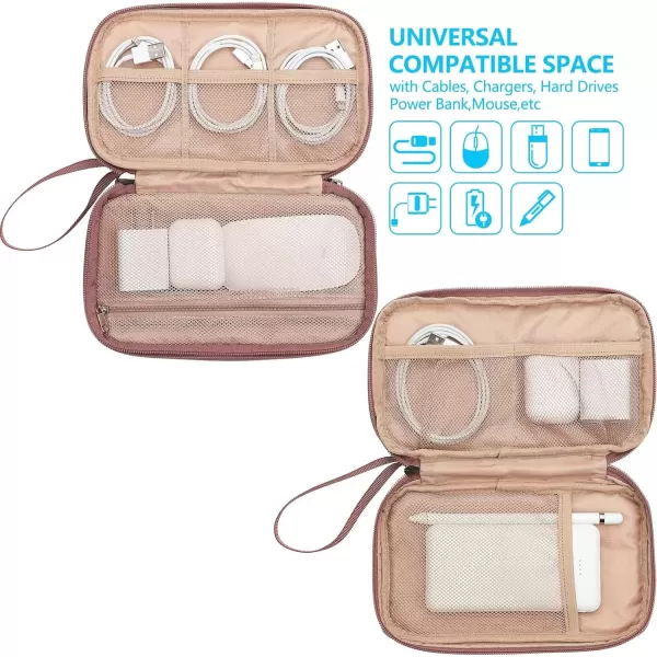 imageNISHEL Travel Cord Organizer Case Double Layers Tech Electronic Case Travel Essentials for Charger Cable Phone Flash drive PinkRosewood Pink