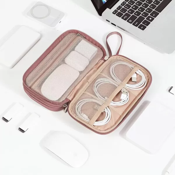 imageNISHEL Travel Cord Organizer Case Double Layers Tech Electronic Case Travel Essentials for Charger Cable Phone Flash drive PinkRosewood Pink