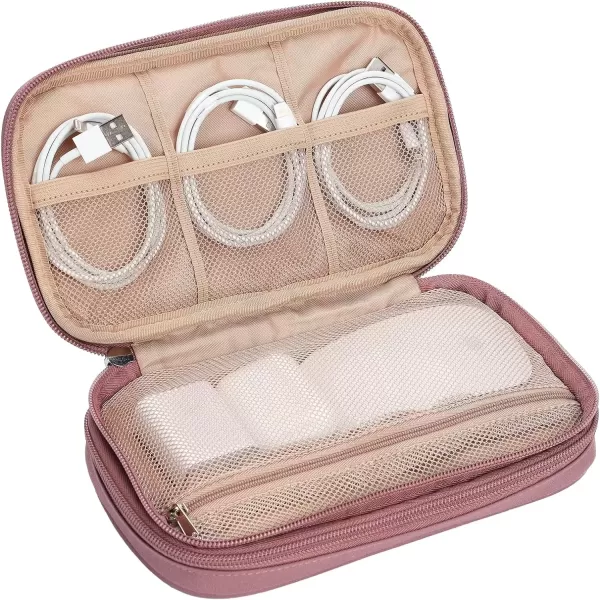imageNISHEL Travel Cord Organizer Case Double Layers Tech Electronic Case Travel Essentials for Charger Cable Phone Flash drive PinkRosewood Pink