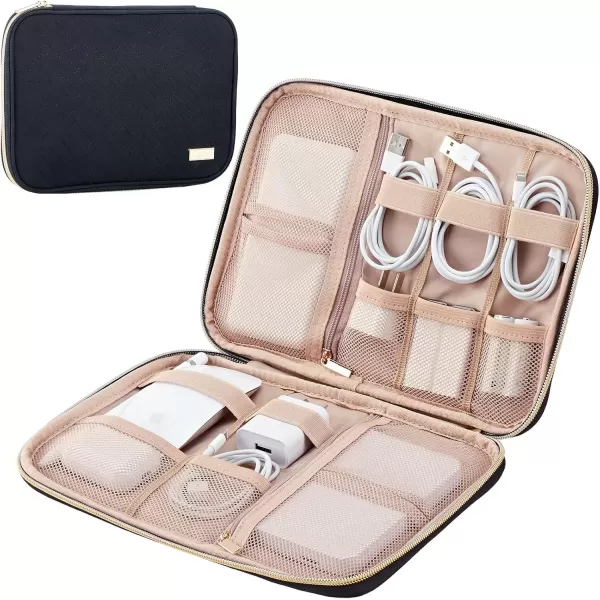 imageNISHEL Travel Cord Organizer CaseTech Electronic Case Travel Essentials for Charger Cable Phone Hard Drive USB SD Card BlackBlack