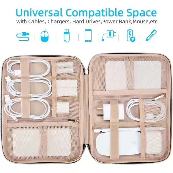 imageNISHEL Travel Cord Organizer CaseTech Electronic Case Travel Essentials for Charger Cable Phone Hard Drive USB SD Card BlackRosewoodPink