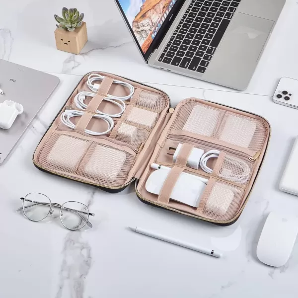 imageNISHEL Travel Cord Organizer CaseTech Electronic Case Travel Essentials for Charger Cable Phone Hard Drive USB SD Card BlackRosewoodPink