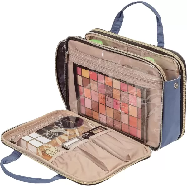 imageNISHEL Travel Makeup Bag Portable Cosmetic Organizer Stand Up Toiletry Bag Travel Cosmetic Case for Travel Sized Toiletries BlackAegeanBlue