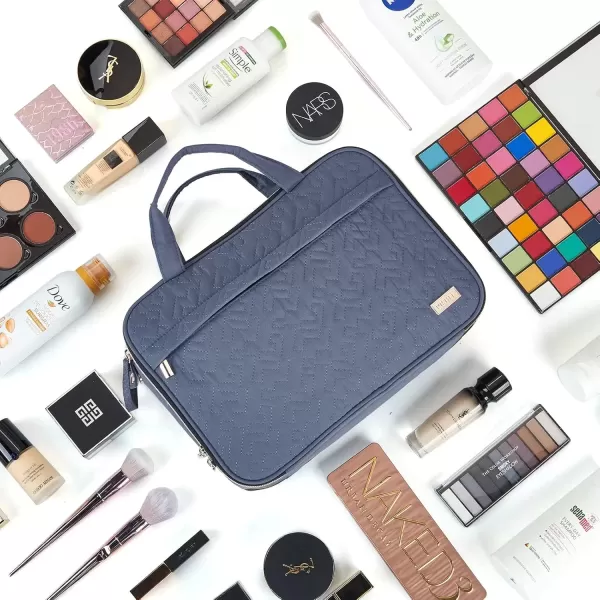 imageNISHEL Travel Makeup Bag Portable Cosmetic Organizer Stand Up Toiletry Bag Travel Cosmetic Case for Travel Sized Toiletries BlackAegeanBlue