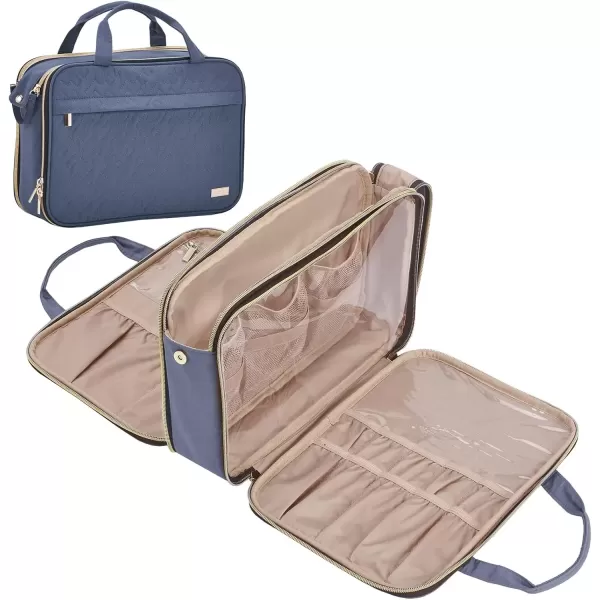 imageNISHEL Travel Makeup Bag Portable Cosmetic Organizer Stand Up Toiletry Bag Travel Cosmetic Case for Travel Sized Toiletries BlackAegeanBlue