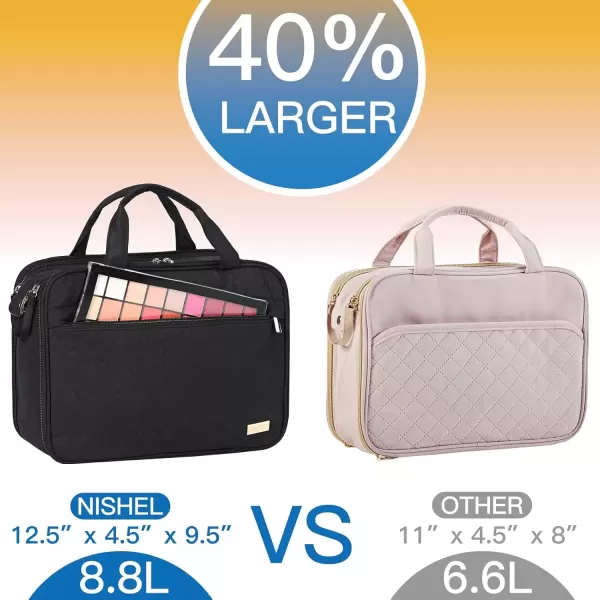 imageNISHEL Travel Makeup Bag Portable Cosmetic Organizer Stand Up Toiletry Bag Travel Cosmetic Case for Travel Sized Toiletries BlackBlack