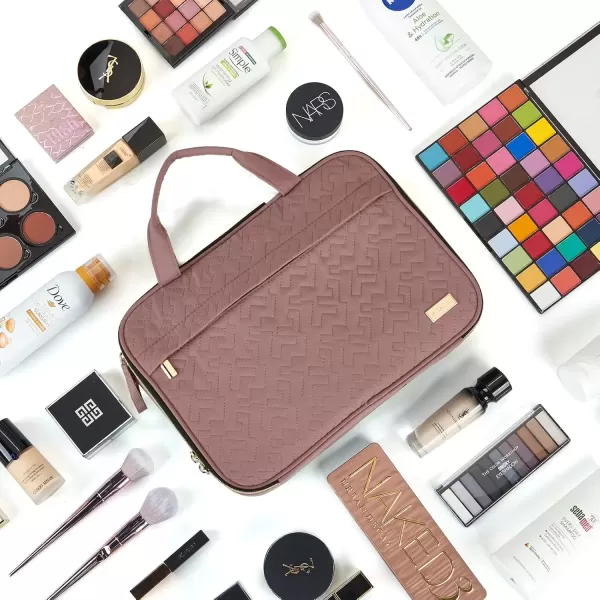 imageNISHEL Travel Makeup Bag Portable Cosmetic Organizer Stand Up Toiletry Bag Travel Cosmetic Case for Travel Sized Toiletries BlackRosewoodPink