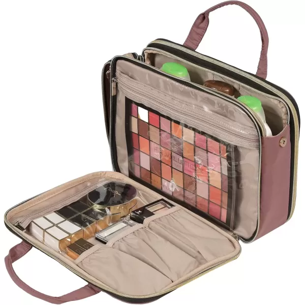 imageNISHEL Travel Makeup Bag Portable Cosmetic Organizer Stand Up Toiletry Bag Travel Cosmetic Case for Travel Sized Toiletries BlackRosewoodPink