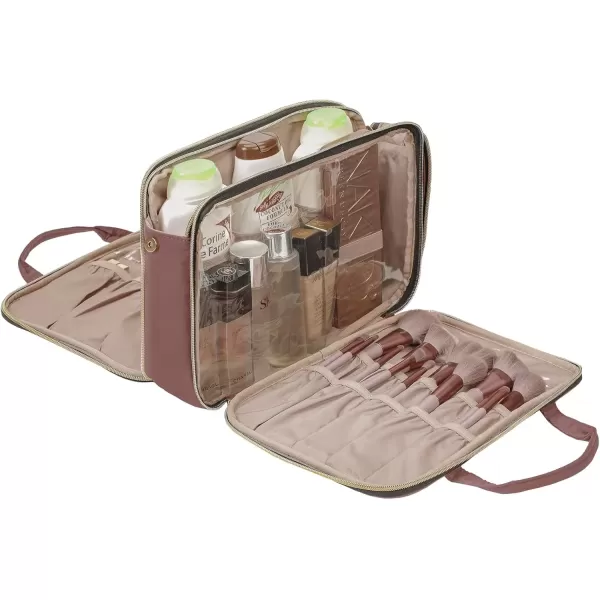 imageNISHEL Travel Makeup Bag Portable Cosmetic Organizer Stand Up Toiletry Bag Travel Cosmetic Case for Travel Sized Toiletries BlackRosewoodPink