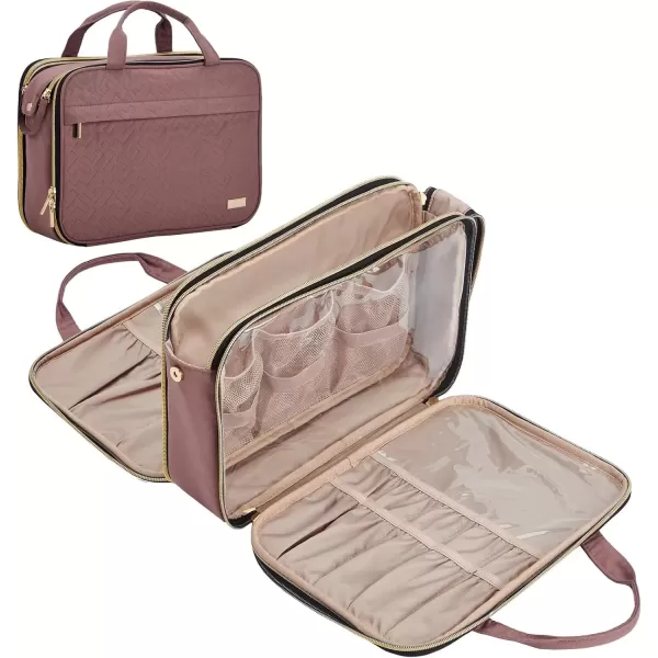 imageNISHEL Travel Makeup Bag Portable Cosmetic Organizer Stand Up Toiletry Bag Travel Cosmetic Case for Travel Sized Toiletries BlackRosewoodPink