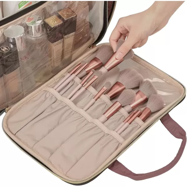 imageNISHEL Travel Makeup Bag Portable Cosmetic Organizer Stand Up Toiletry Bag Travel Cosmetic Case for Travel Sized Toiletries BlackRosewoodPink