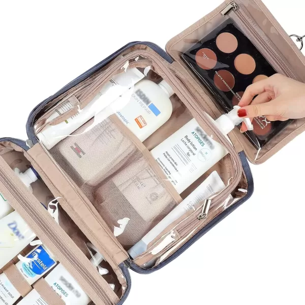 imageNISHEL Travel Toiletry Bag for Women Large Capacity Travel Essentials Organizer Hanging Makeup Case for Accessories Cosmetics Toiletries PinkAegeanBlue