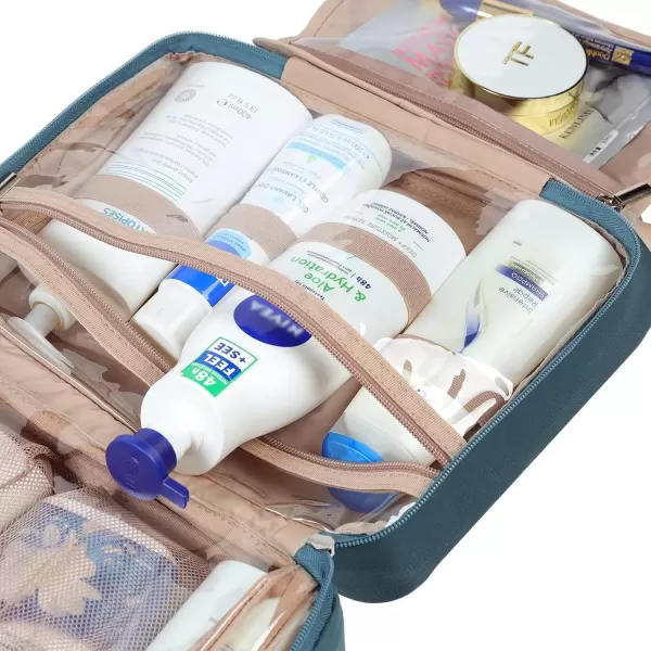 imageNISHEL Travel Toiletry Bag for Women Large Capacity Travel Essentials Organizer Hanging Makeup Case for Accessories Cosmetics Toiletries PinkLake Blue