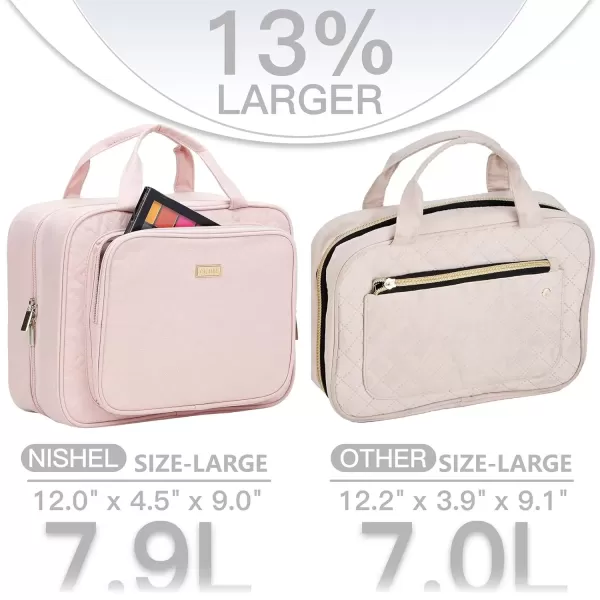 imageNISHEL Travel Toiletry Bag for Women Large Capacity Travel Essentials Organizer Hanging Makeup Case for Accessories Cosmetics Toiletries PinkPink