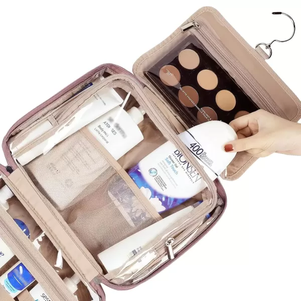 imageNISHEL Travel Toiletry Bag for Women Large Capacity Travel Essentials Organizer Hanging Makeup Case for Accessories Cosmetics Toiletries PinkRosewoodPink
