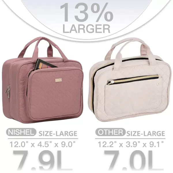 imageNISHEL Travel Toiletry Bag for Women Large Capacity Travel Essentials Organizer Hanging Makeup Case for Accessories Cosmetics Toiletries PinkRosewoodPink