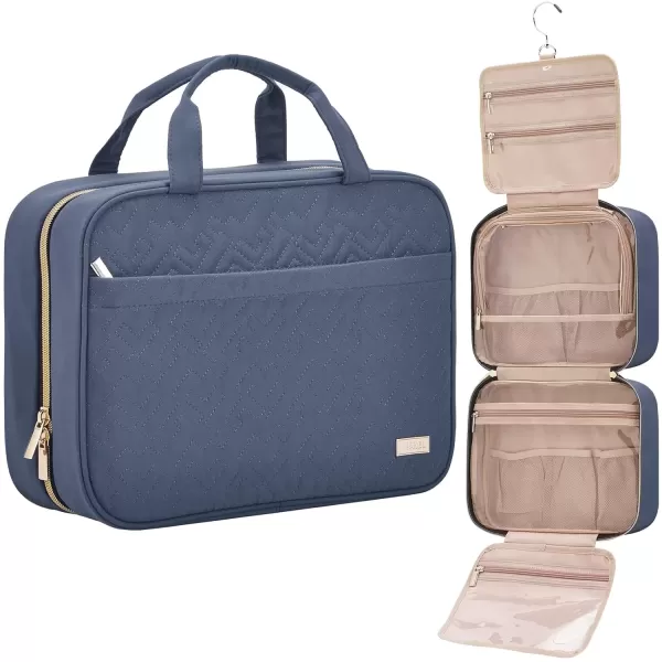 imageNISHEL Travel Toiletry Bag for women Portable Hanging Organizer for FullSized Shampoo Conditioner Brushes Set Makeup Accessories Large Size BlackAegeanBlue