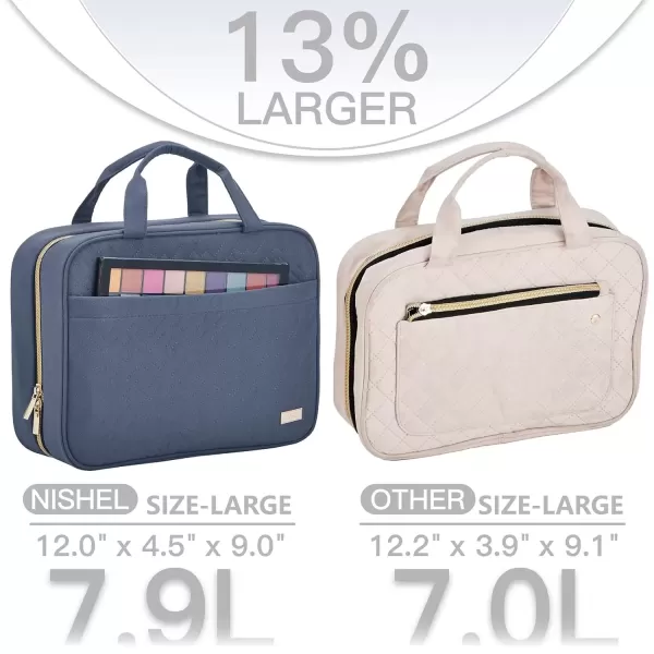 imageNISHEL Travel Toiletry Bag for women Portable Hanging Organizer for FullSized Shampoo Conditioner Brushes Set Makeup Accessories Large Size BlackAegeanBlue