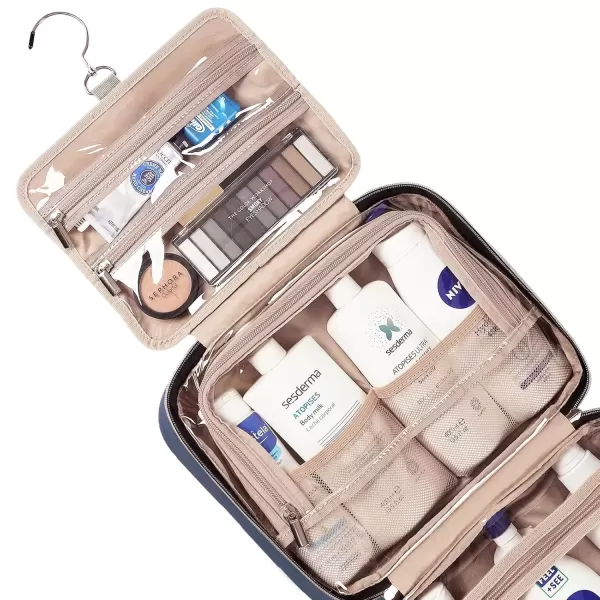 imageNISHEL Travel Toiletry Bag for women Portable Hanging Organizer for FullSized Shampoo Conditioner Brushes Set Makeup Accessories Large Size BlackAegeanBlue