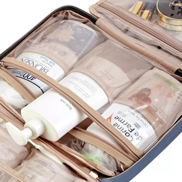 imageNISHEL Travel Toiletry Bag for women Portable Hanging Organizer for FullSized Shampoo Conditioner Brushes Set Makeup Accessories Large Size BlackAegeanBlue