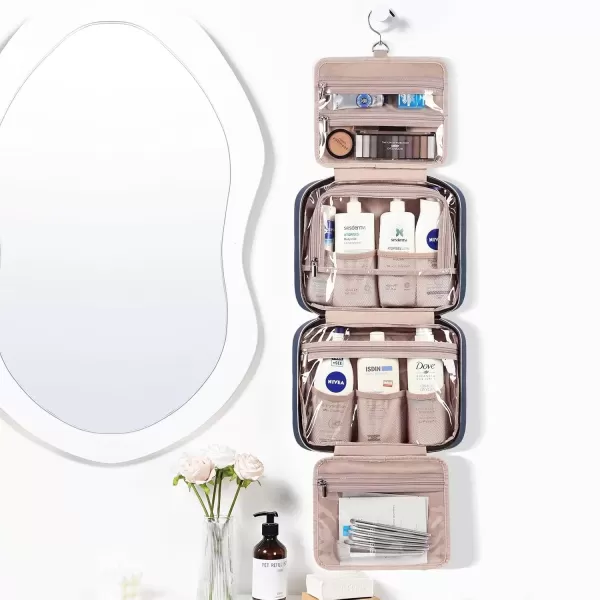 imageNISHEL Travel Toiletry Bag for women Portable Hanging Organizer for FullSized Shampoo Conditioner Brushes Set Makeup Accessories Large Size BlackAegeanBlue