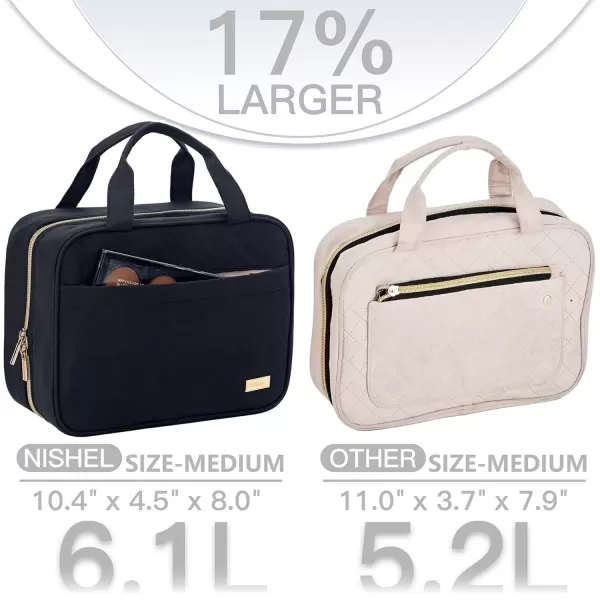 imageNISHEL Travel Toiletry Bag for women Portable Hanging Organizer for FullSized Shampoo Conditioner Brushes Set Makeup Accessories Large Size BlackBlack