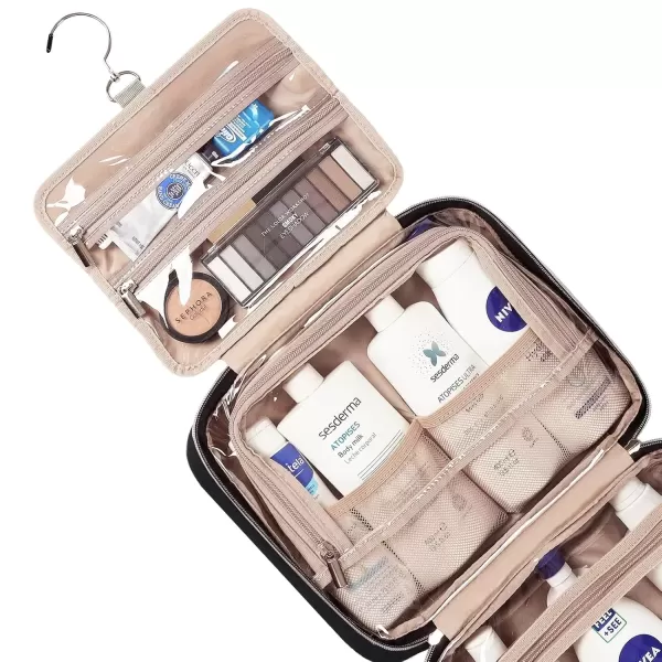 imageNISHEL Travel Toiletry Bag for women Portable Hanging Organizer for FullSized Shampoo Conditioner Brushes Set Makeup Accessories Large Size BlackBlack