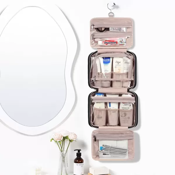 imageNISHEL Travel Toiletry Bag for women Portable Hanging Organizer for FullSized Shampoo Conditioner Brushes Set Makeup Accessories Large Size BlackBlack