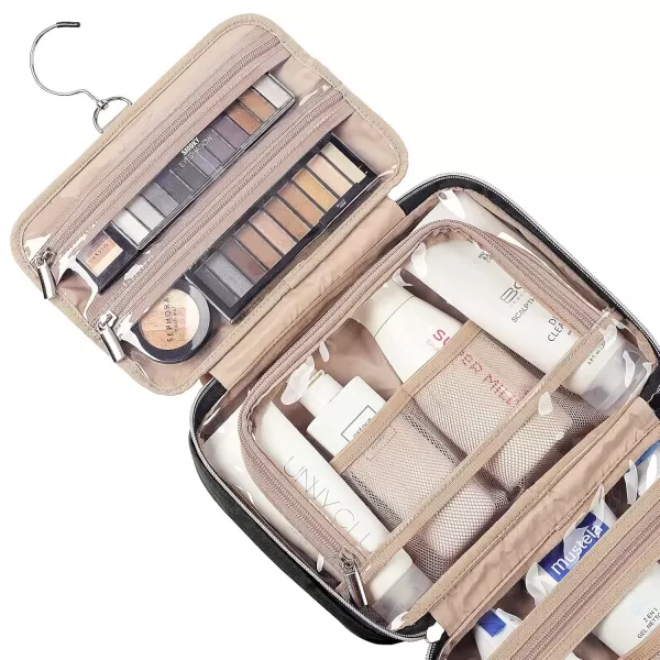 imageNISHEL Travel Toiletry Bag for women Portable Hanging Organizer for FullSized Shampoo Conditioner Brushes Set Makeup Accessories Large Size BlackBlack