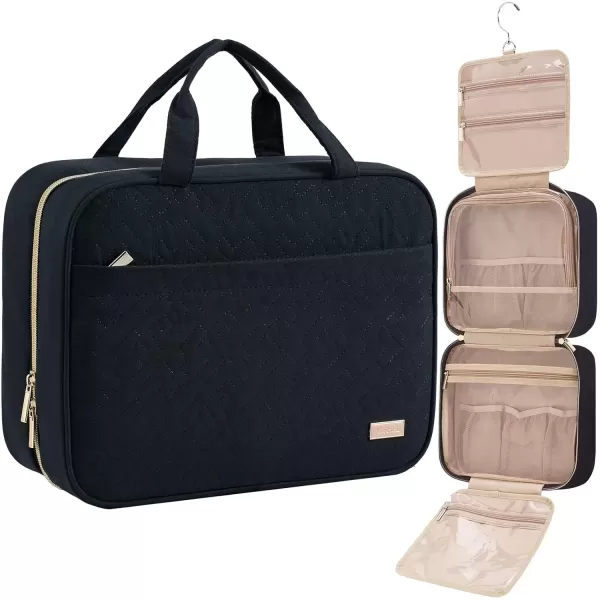 imageNISHEL Travel Toiletry Bag for women Portable Hanging Organizer for FullSized Shampoo Conditioner Brushes Set Makeup Accessories Large Size BlackBlack