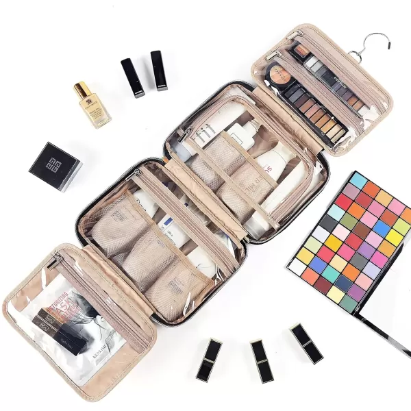 imageNISHEL Travel Toiletry Bag for women Portable Hanging Organizer for FullSized Shampoo Conditioner Brushes Set Makeup Accessories Large Size BlackBlack