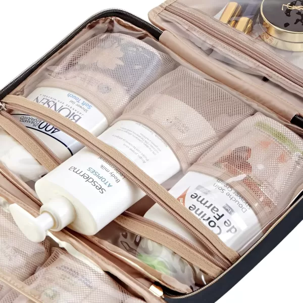 imageNISHEL Travel Toiletry Bag for women Portable Hanging Organizer for FullSized Shampoo Conditioner Brushes Set Makeup Accessories Large Size BlackBlack