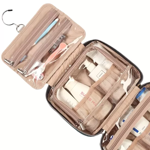 imageNISHEL Travel Toiletry Bag for women Portable Hanging Organizer for FullSized Shampoo Conditioner Brushes Set Makeup Accessories Large Size BlackLakeBlue