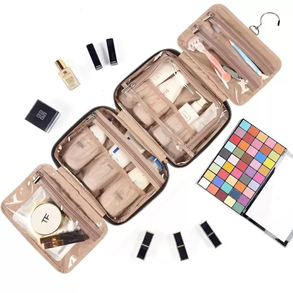 imageNISHEL Travel Toiletry Bag for women Portable Hanging Organizer for FullSized Shampoo Conditioner Brushes Set Makeup Accessories Large Size BlackLakeBlue