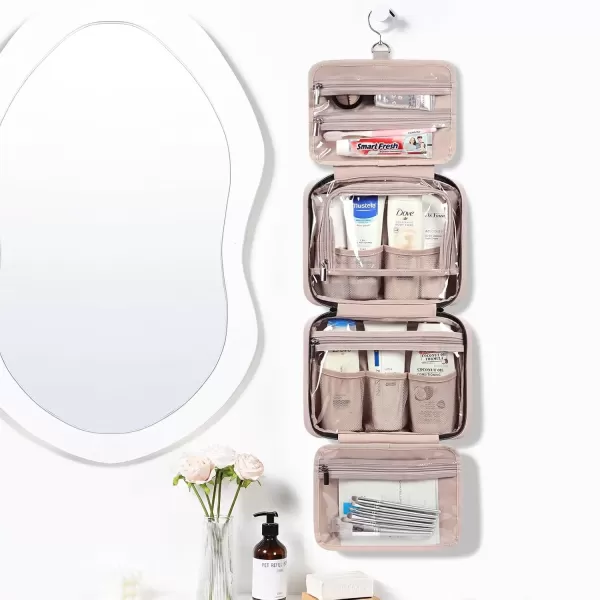 imageNISHEL Travel Toiletry Bag for women Portable Hanging Organizer for FullSized Shampoo Conditioner Brushes Set Makeup Accessories Large Size BlackPink