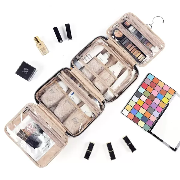 imageNISHEL Travel Toiletry Bag for women Portable Hanging Organizer for FullSized Shampoo Conditioner Brushes Set Makeup Accessories Large Size BlackPink