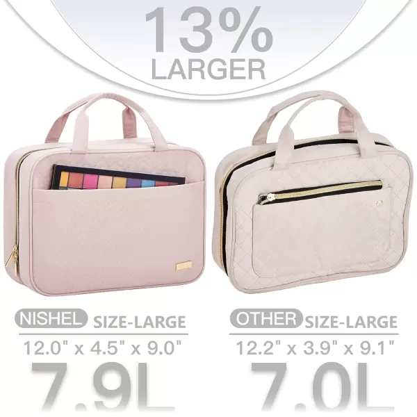 imageNISHEL Travel Toiletry Bag for women Portable Hanging Organizer for FullSized Shampoo Conditioner Brushes Set Makeup Accessories Large Size BlackPink