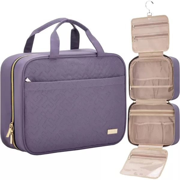 imageNISHEL Travel Toiletry Bag for women Portable Hanging Organizer for FullSized Shampoo Conditioner Brushes Set Makeup Accessories Large Size BlackPurple