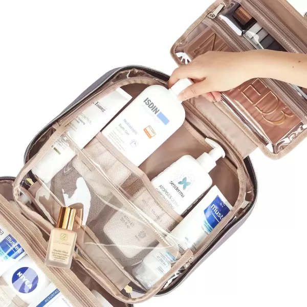imageNISHEL Travel Toiletry Bag for women Portable Hanging Organizer for FullSized Shampoo Conditioner Brushes Set Makeup Accessories Large Size BlackPurple