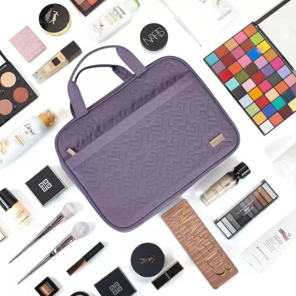 imageNISHEL Travel Toiletry Bag for women Portable Hanging Organizer for FullSized Shampoo Conditioner Brushes Set Makeup Accessories Large Size BlackPurple
